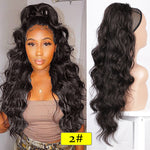 Vigorous Wavy Ponytail Extension for Women Synthetic Long Drawstring Wave Ponytail Clip in Hairpiece Black Fake Hair