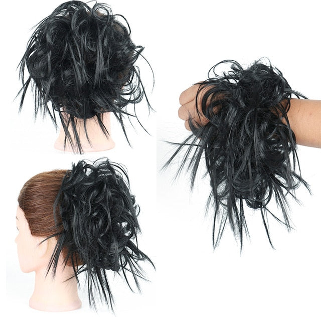 XINRAN Synthetic Bun Extensions Curly Messy Bun Hair Scrunchies Elegant Chignons Wedding Hair Piece for Women and Kids