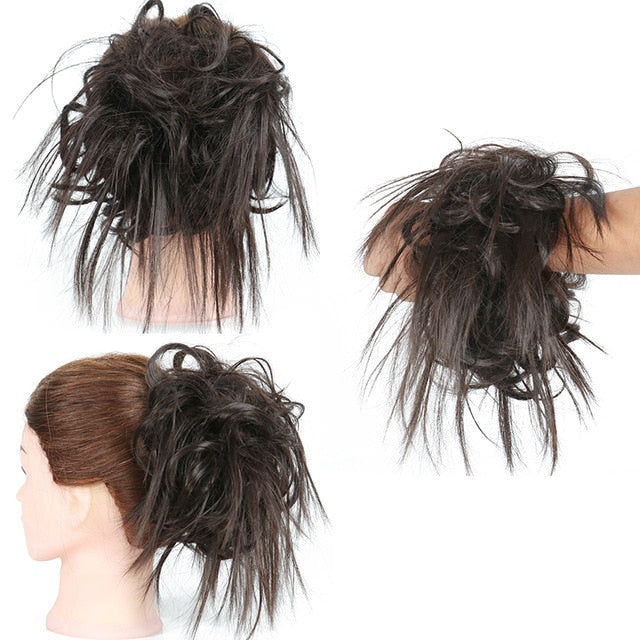 XINRAN Synthetic Bun Extensions Curly Messy Bun Hair Scrunchies Elegant Chignons Wedding Hair Piece for Women and Kids