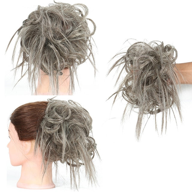 XINRAN Synthetic Bun Extensions Curly Messy Bun Hair Scrunchies Elegant Chignons Wedding Hair Piece for Women and Kids