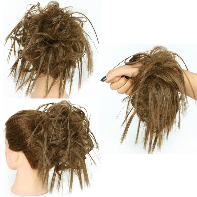 XINRAN Synthetic Bun Extensions Curly Messy Bun Hair Scrunchies Elegant Chignons Wedding Hair Piece for Women and Kids