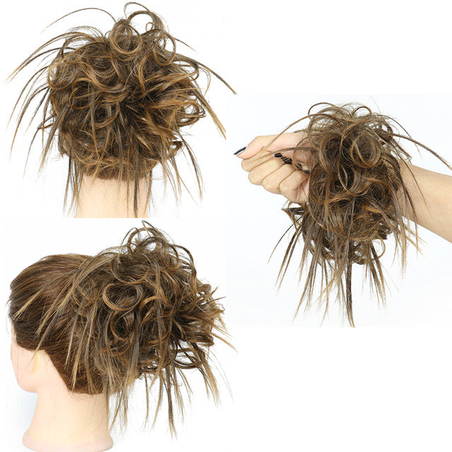 XINRAN Synthetic Bun Extensions Curly Messy Bun Hair Scrunchies Elegant Chignons Wedding Hair Piece for Women and Kids