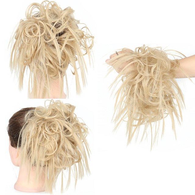 XINRAN Synthetic Bun Extensions Curly Messy Bun Hair Scrunchies Elegant Chignons Wedding Hair Piece for Women and Kids