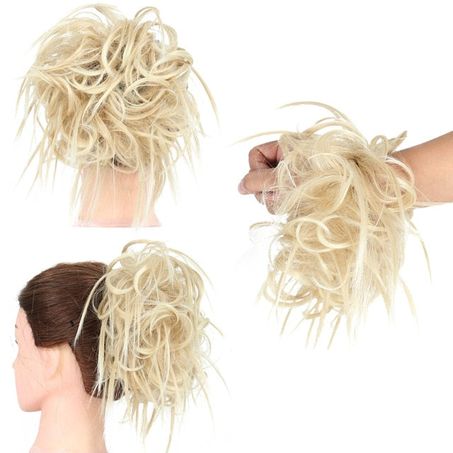 XINRAN Synthetic Bun Extensions Curly Messy Bun Hair Scrunchies Elegant Chignons Wedding Hair Piece for Women and Kids