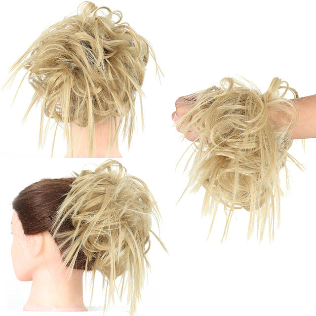 XINRAN Synthetic Bun Extensions Curly Messy Bun Hair Scrunchies Elegant Chignons Wedding Hair Piece for Women and Kids