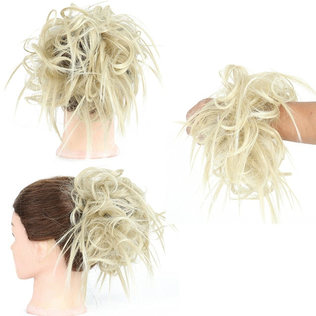 XINRAN Synthetic Bun Extensions Curly Messy Bun Hair Scrunchies Elegant Chignons Wedding Hair Piece for Women and Kids