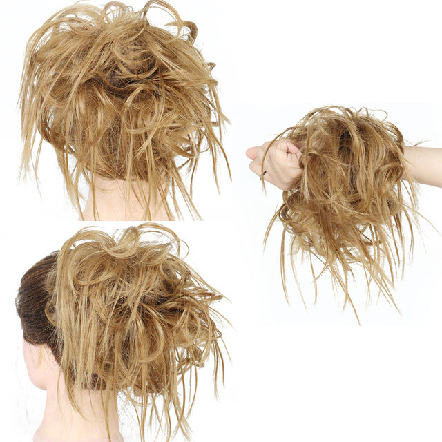 XINRAN Synthetic Bun Extensions Curly Messy Bun Hair Scrunchies Elegant Chignons Wedding Hair Piece for Women and Kids