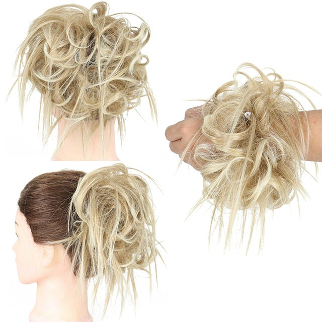 XINRAN Synthetic Bun Extensions Curly Messy Bun Hair Scrunchies Elegant Chignons Wedding Hair Piece for Women and Kids