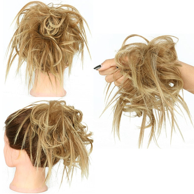 XINRAN Synthetic Bun Extensions Curly Messy Bun Hair Scrunchies Elegant Chignons Wedding Hair Piece for Women and Kids