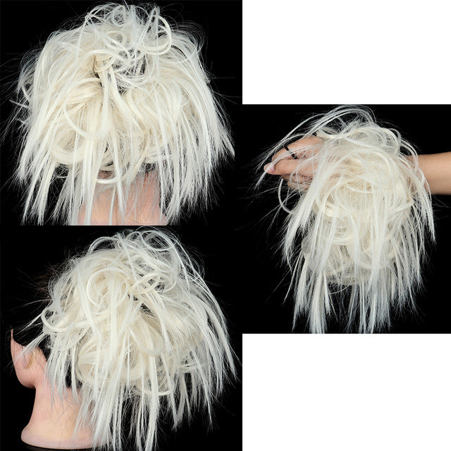 XINRAN Synthetic Bun Extensions Curly Messy Bun Hair Scrunchies Elegant Chignons Wedding Hair Piece for Women and Kids