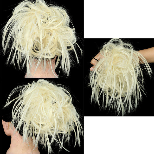 XINRAN Synthetic Bun Extensions Curly Messy Bun Hair Scrunchies Elegant Chignons Wedding Hair Piece for Women and Kids
