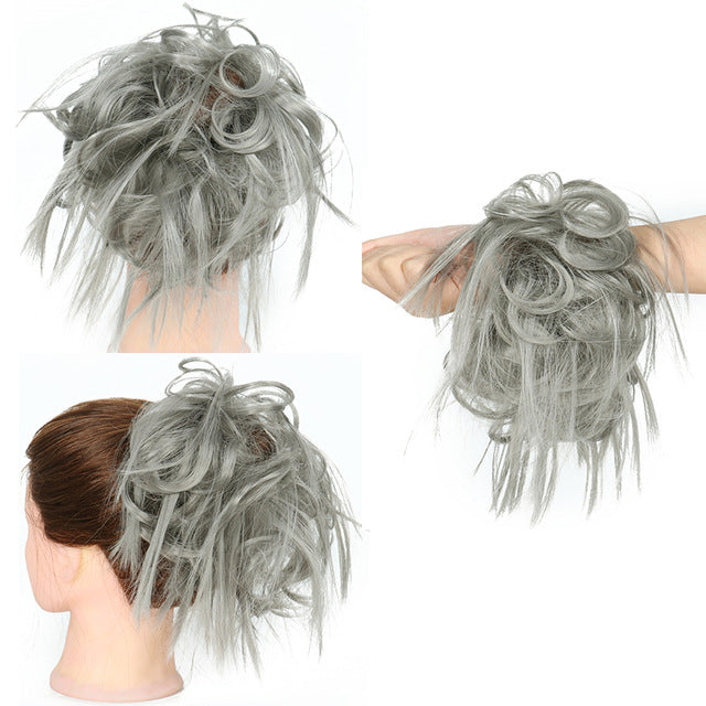XINRAN Synthetic Bun Extensions Curly Messy Bun Hair Scrunchies Elegant Chignons Wedding Hair Piece for Women and Kids