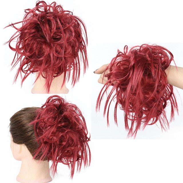 XINRAN Synthetic Bun Extensions Curly Messy Bun Hair Scrunchies Elegant Chignons Wedding Hair Piece for Women and Kids