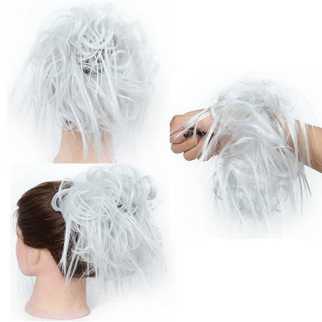 XINRAN Synthetic Bun Extensions Curly Messy Bun Hair Scrunchies Elegant Chignons Wedding Hair Piece for Women and Kids