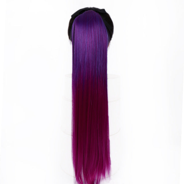85CM Super Long Straight Clip Tail Wig Ponytail Wig and Synthetic Hair Clip Ponytail Extended 3 Colors Optional Headwear