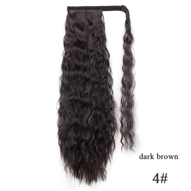 Vigorous Wavy Ponytail Extension for Women Synthetic Wrap Around Magic Paste Ponytail Corn Clip in Hairpiece Black Fake Hair