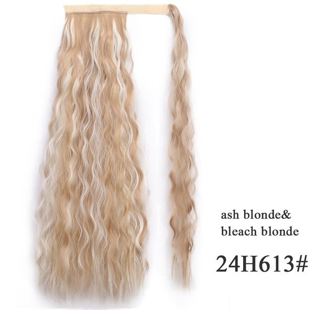 Vigorous Wavy Ponytail Extension for Women Synthetic Wrap Around Magic Paste Ponytail Corn Clip in Hairpiece Black Fake Hair