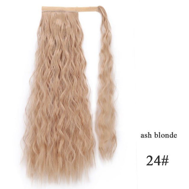 Vigorous Wavy Ponytail Extension for Women Synthetic Wrap Around Magic Paste Ponytail Corn Clip in Hairpiece Black Fake Hair