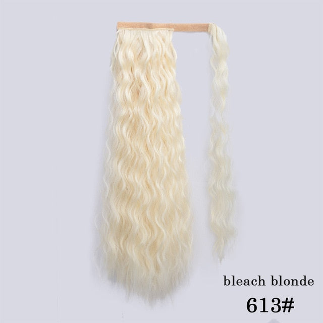 Vigorous Wavy Ponytail Extension for Women Synthetic Wrap Around Magic Paste Ponytail Corn Clip in Hairpiece Black Fake Hair