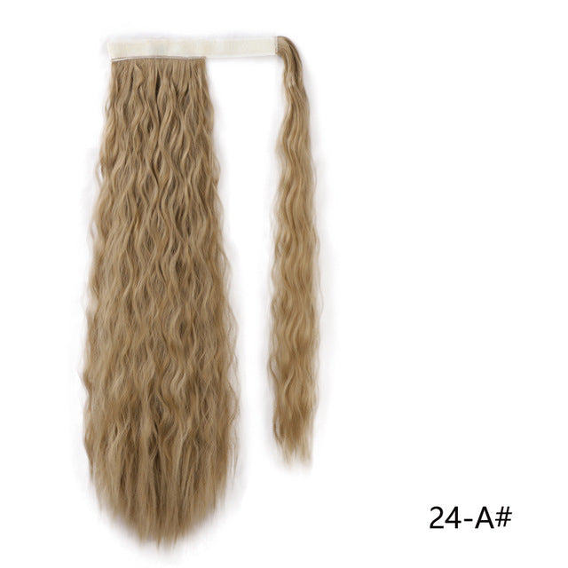 Vigorous Wavy Ponytail Extension for Women Synthetic Wrap Around Magic Paste Ponytail Corn Clip in Hairpiece Black Fake Hair