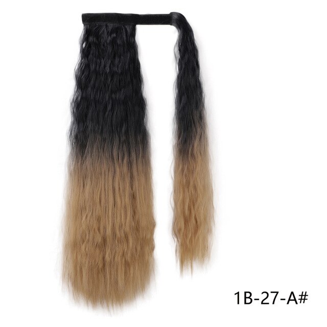 Vigorous Wavy Ponytail Extension for Women Synthetic Wrap Around Magic Paste Ponytail Corn Clip in Hairpiece Black Fake Hair