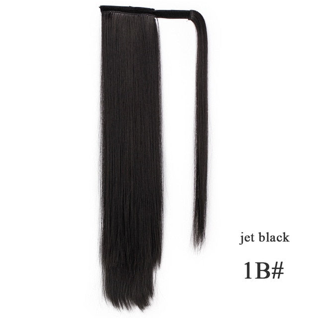 Vigorous Wavy Ponytail Extension for Women Synthetic Wrap Around Magic Paste Ponytail Corn Clip in Hairpiece Black Fake Hair
