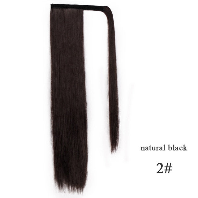 Vigorous Wavy Ponytail Extension for Women Synthetic Wrap Around Magic Paste Ponytail Corn Clip in Hairpiece Black Fake Hair