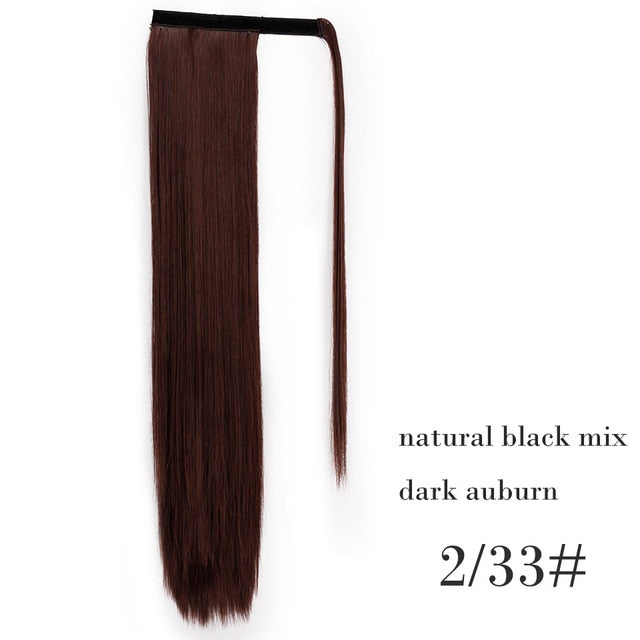 Vigorous Wavy Ponytail Extension for Women Synthetic Wrap Around Magic Paste Ponytail Corn Clip in Hairpiece Black Fake Hair