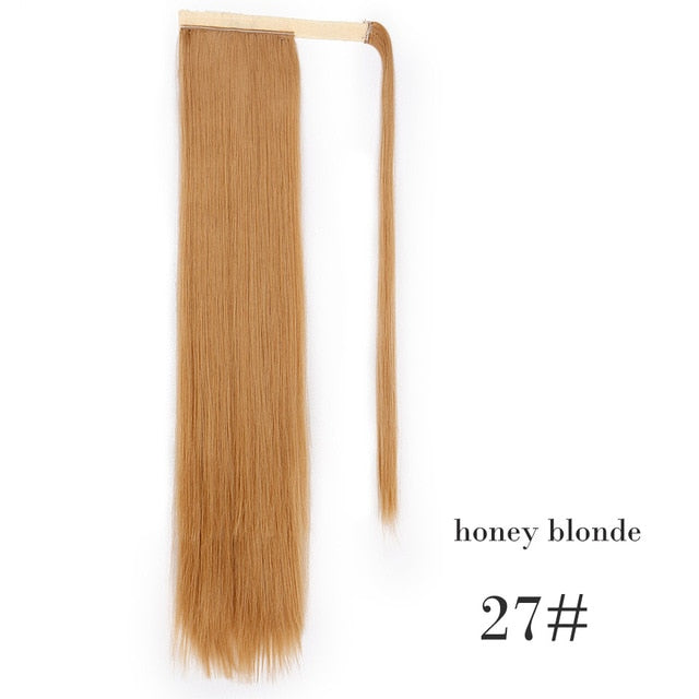 Vigorous Wavy Ponytail Extension for Women Synthetic Wrap Around Magic Paste Ponytail Corn Clip in Hairpiece Black Fake Hair