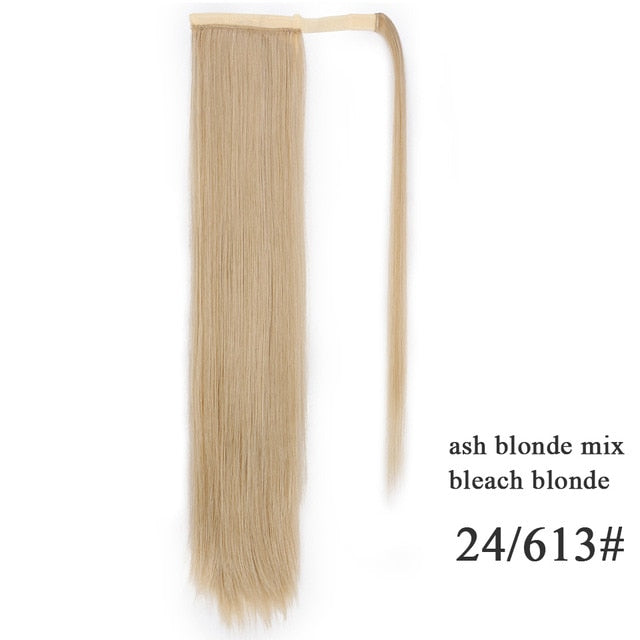 Vigorous Wavy Ponytail Extension for Women Synthetic Wrap Around Magic Paste Ponytail Corn Clip in Hairpiece Black Fake Hair
