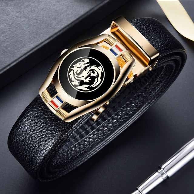 CARTELO Leather Belts for Men 3.5cm Width Sports car Brand Fashion Automatic Buckle Black Genuine Leather Belt Men's Belts Cow