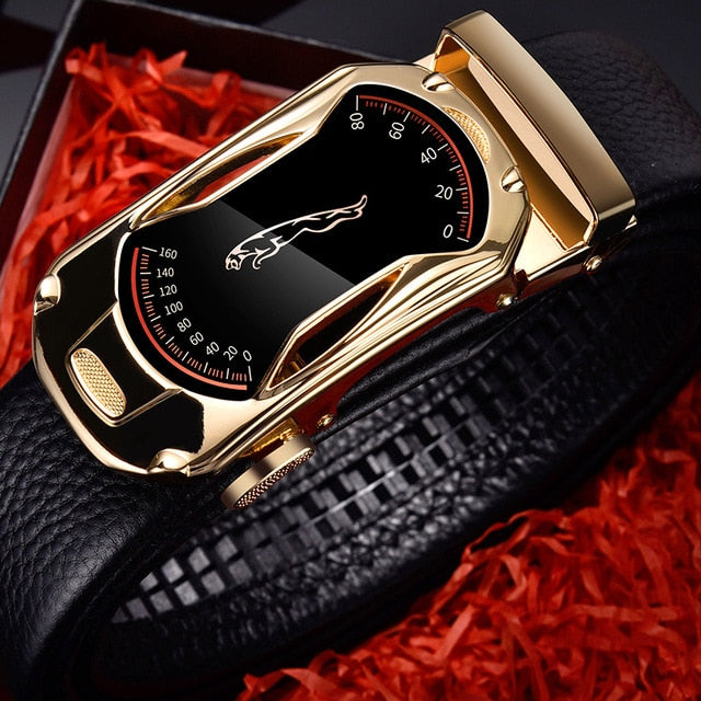 CARTELO Leather Belts for Men 3.5cm Width Sports car Brand Fashion Automatic Buckle Black Genuine Leather Belt Men's Belts Cow