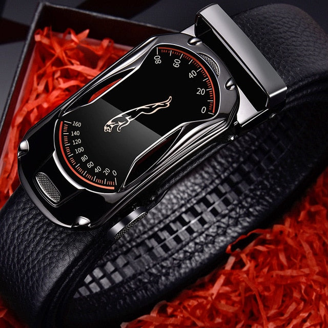 CARTELO Leather Belts for Men 3.5cm Width Sports car Brand Fashion Automatic Buckle Black Genuine Leather Belt Men's Belts Cow