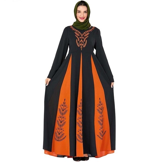 Embroidery Jijab Muslim Dress Female Hit Color Caftan Turkish Islamic Kaftan Robe Musulman Abayas