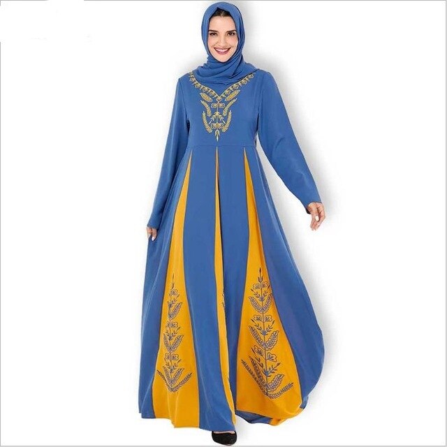 Embroidery Jijab Muslim Dress Female Hit Color Caftan Turkish Islamic Kaftan Robe Musulman Abayas