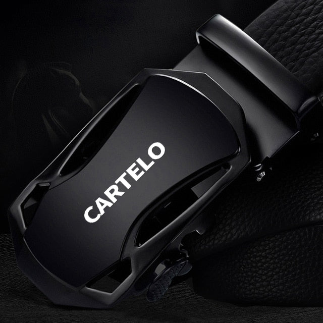 CARTELO Leather Belts for Men 3.5cm Width Sports car Brand Fashion Automatic Buckle Black Genuine Leather Belt Men's Belts Cow