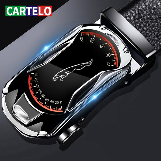 CARTELO Leather Belts for Men 3.5cm Width Sports car Brand Fashion Automatic Buckle Black Genuine Leather Belt Men's Belts Cow