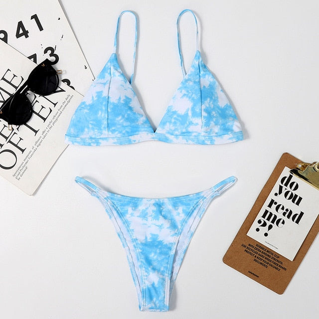 Sexy Bikini Micro Women`s Swimsuit Tie Dye Mini Thong Bikinis Set Brazilian Swimming for Women Swimwear Female Bathing Suit