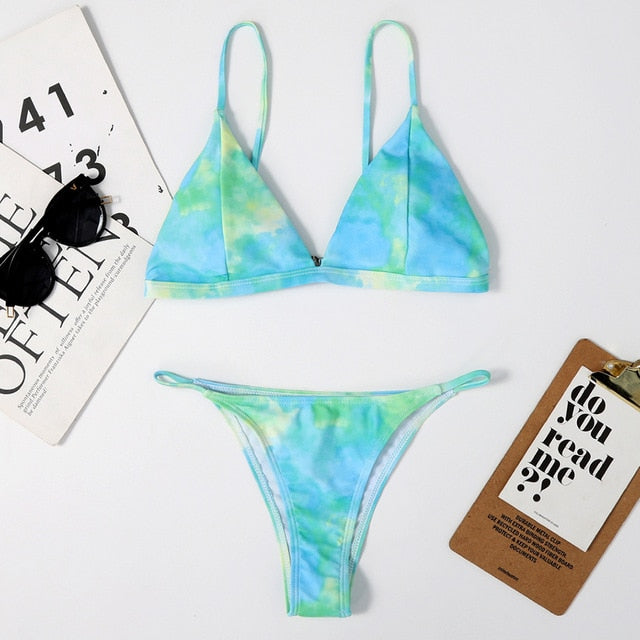Sexy Bikini Micro Women`s Swimsuit Tie Dye Mini Thong Bikinis Set Brazilian Swimming for Women Swimwear Female Bathing Suit