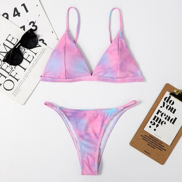 Sexy Bikini Micro Women`s Swimsuit Tie Dye Mini Thong Bikinis Set Brazilian Swimming for Women Swimwear Female Bathing Suit