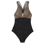 CUPSHE Black Leopard V-neck One-Piece Swimsuit Sexy Crisscross Back Women Monokini 2021 New Girls Beach Bathing Suits Swimwear