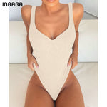 INGAGA Push Up One Piece Swimsuit Sexy High Cut Swimwear Women 2021 Black Bodysuits Summer Padded Bathing Suit Women Swim Wear