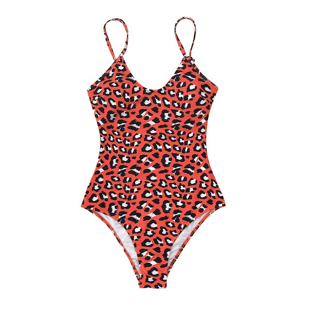 CUPSHE Red Leopard print V-neck One-Piece Swimsuit Sexy Cutout Padded Women Monokini 2021 New Girls Beach Bathing Suits Swimwear
