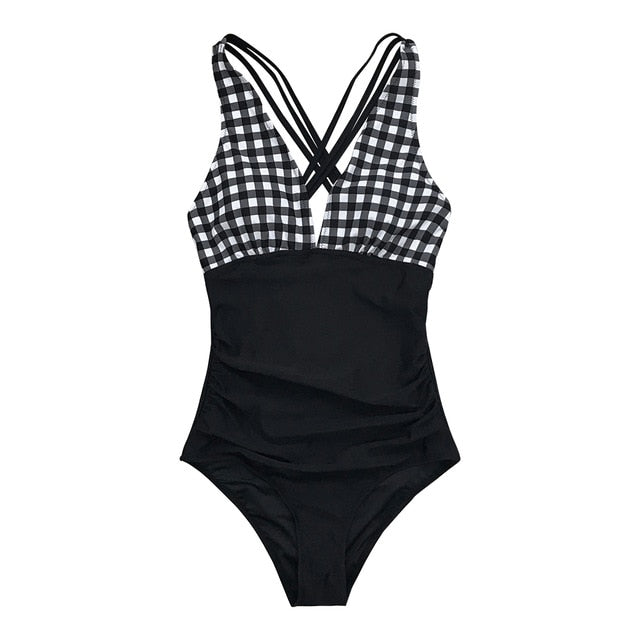 CUPSHE Black Leopard V-neck One-Piece Swimsuit Sexy Crisscross Back Women Monokini 2021 New Girls Beach Bathing Suits Swimwear