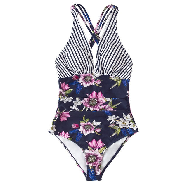 CUPSHE Black Leopard V-neck One-Piece Swimsuit Sexy Crisscross Back Women Monokini 2021 New Girls Beach Bathing Suits Swimwear