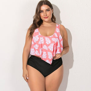 2021 Summer Plus Size Two Pieces Women's Bikinis Set Cactus/Letter Printed Ruffle Big Swimsuit Large Female Swimming Suits 5XL