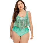 2021 Summer Plus Size Two Pieces Women's Bikinis Set Cactus/Letter Printed Ruffle Big Swimsuit Large Female Swimming Suits 5XL