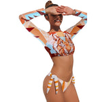 Surfing Swimsuit For Women 2023 Bikini Long Sleeve Swimwear Tiger Print Push Up Summer Bath Suit Two Piece Bandeau Biquini