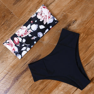 Leopard Bikini High Waist Swimsuit Women Bikini 2021 Push Up Bandeau Women Off Shoulder Beach Swimming Suit Brazilian Swimwear
