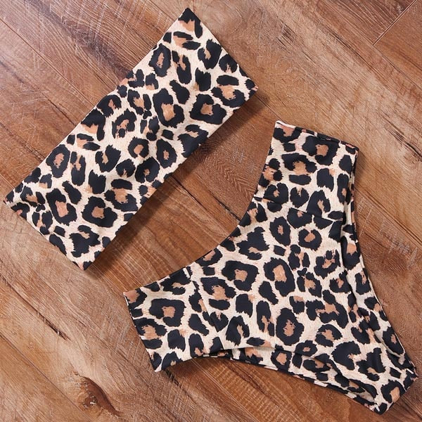 Leopard Bikini High Waist Swimsuit Women Bikini 2021 Push Up Bandeau Women Off Shoulder Beach Swimming Suit Brazilian Swimwear